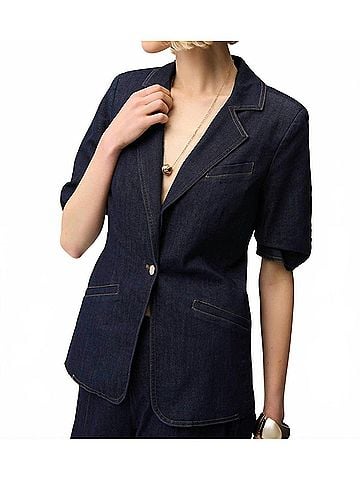 Joseph Ribkoff Puff Sleeve Blazer Jacket in Dark Blue Denim (view 2)