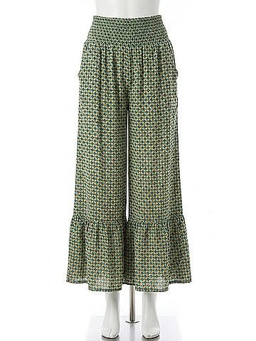 Cotton Bleu Flowy Wide Leg Pants in Green/Mustard (view 1)