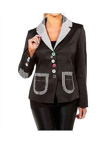 Angel Mixed Media Button Blazer in Black/Gray (view 2)