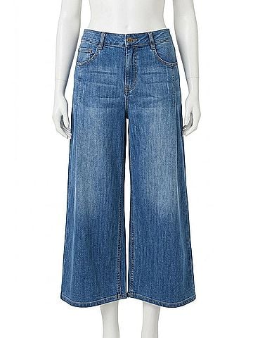 Tribal Audrey Pleated Crop Wide Leg Jeans in Fjord Blue (view 1)