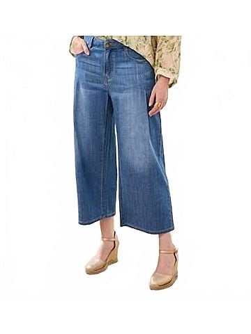 Tribal Audrey Pleated Crop Wide Leg Jeans in Fjord Blue (view 2)