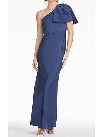 Sachin + Babi Aubrey Satin One-Shoulder Gown in Washed Indigo (view 2)