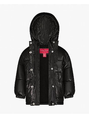 London Fog Girls Zip-Front Heavy Weight Puffer Jacket in Black (view 2)