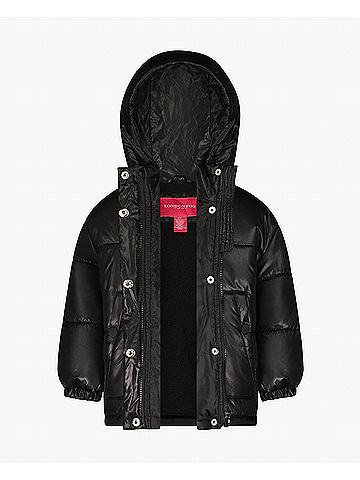 London Fog Girls Zip-Front Heavy Weight Puffer Jacket in Black (view 2)