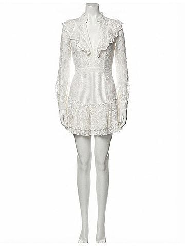 LoveShackFancy Trisharuffled Lace Mini Dress in True White (view 1)