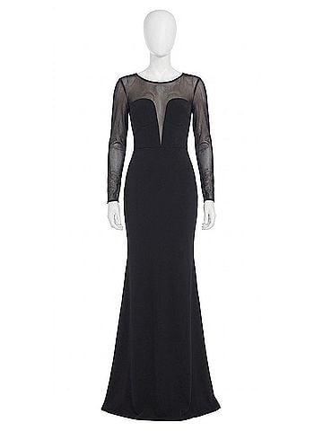 Dress the Population Val Rhinestone Illusion Lace Long Sleeve Mermaid Dress in Black (view 1)