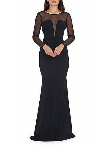Dress the Population Val Rhinestone Illusion Lace Long Sleeve Mermaid Dress in Black (view 2)