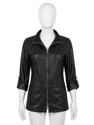 Angel Roll Sleeve Zip Jacket in Black (view 1)