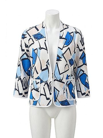 Joseph Ribkoff Geometric Print Crinkled Jacket in Vanilla/Multi (view 1)