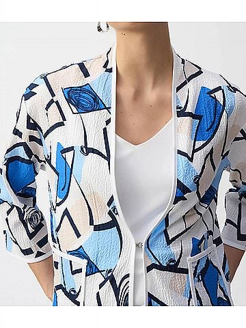 Joseph Ribkoff Geometric Print Crinkled Jacket in Vanilla/Multi (view 2)