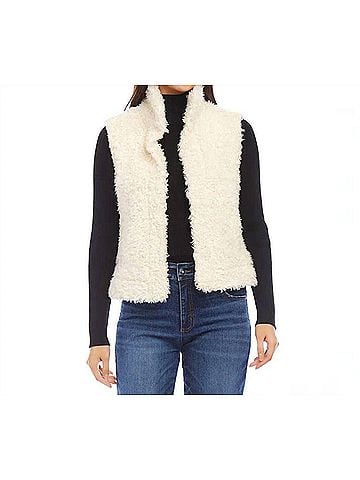 Karen Kane Cordelia Faux Shearling Vest in Cream (view 2)