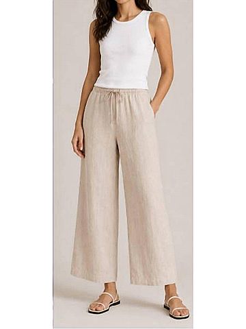 Michael Stars Tali Herringbone Linen Pull On Pant in Macadamia (view 2)