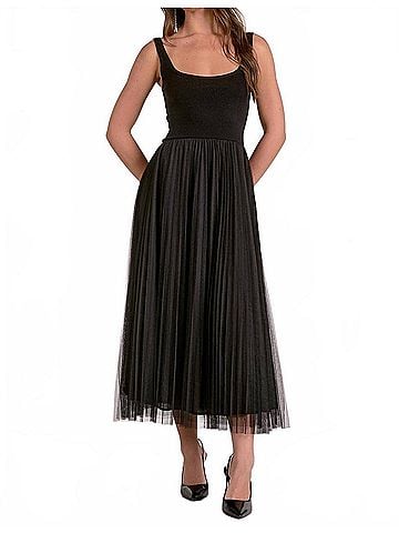 Elan Mixed Media Tulle Maxi Dress in Black (view 2)