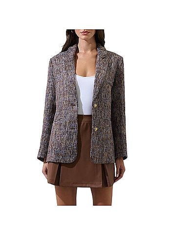Sugarlips Serah Margaret Tweed Oversized Blazer in Brown (view 2)