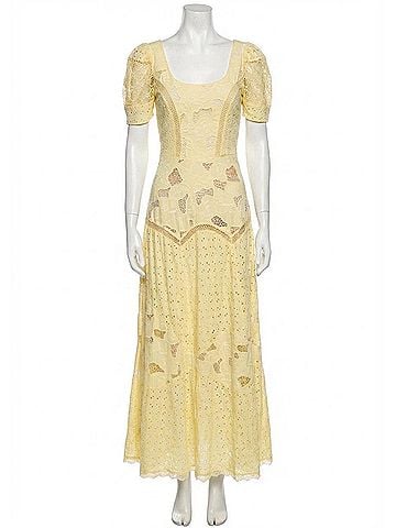 LoveShackFancy Nella Eyelet Patchwork Maxi Dress in Yellow (view 1)