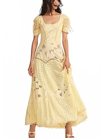 LoveShackFancy Nella Eyelet Patchwork Maxi Dress in Yellow (view 2)