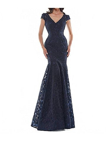 Colors Dress Metallic Mermaid Gown in Navy (view 2)