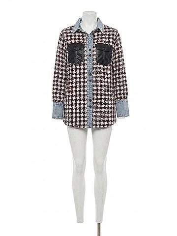 Tribal Fantasia Fancy Denim And Faux Leather Shacket in Scarlet (view 1)