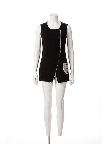 Angel 2-Tone Asymmetrical Zip Vest in Black/Stone (view 1)
