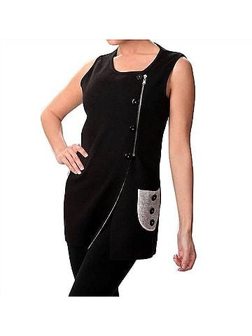 Angel 2-Tone Asymmetrical Zip Vest in Black/Stone (view 2)