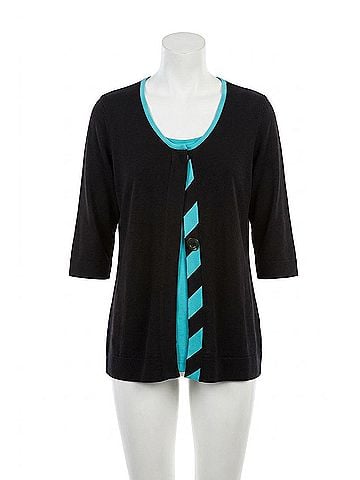Angel Citrus Twist Button-Up Vest in Black/Turquoise (view 1)