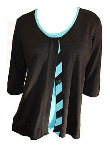 Angel Citrus Twist Button-Up Vest in Black/Turquoise (view 2)
