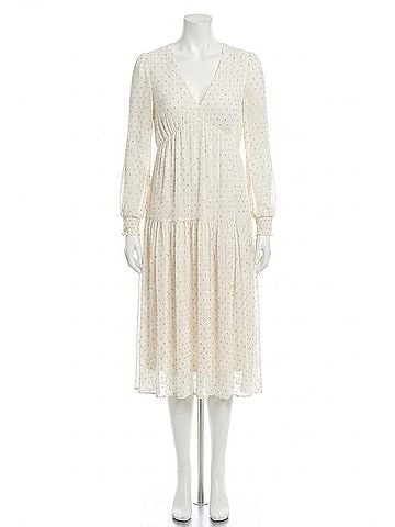 Maison Tara Dot Texture Print Smocking Long Sleeve Tiered Maxi Dress in Sand Lake (view 1)