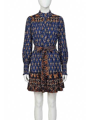 Fate Gwynnie Ruffled Dress in Navy Multi (view 1)