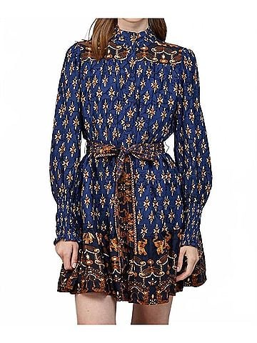 Fate Gwynnie Ruffled Dress in Navy Multi (view 2)