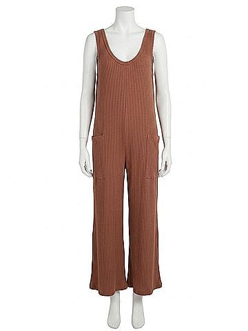 Project Social T Santa Maria Sweater Rib Wide Leg Jumpsuit in Root Beer (view 1)