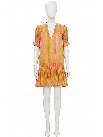 Oliphant Smocked Drop Mini Dress in Cabana Coral (view 1)