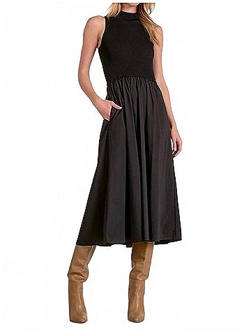 Elan Maxi Mock Neck Dress in Black (view 2)