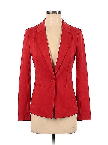 Skies Are Blue Knit Long Sleeve Blazer in Scarlet Red (view 1)