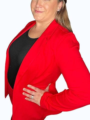 Skies Are Blue Knit Long Sleeve Blazer in Scarlet Red (view 2)