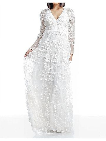 Dress the Population Angelina 3d Floral Gown in White (view 2)