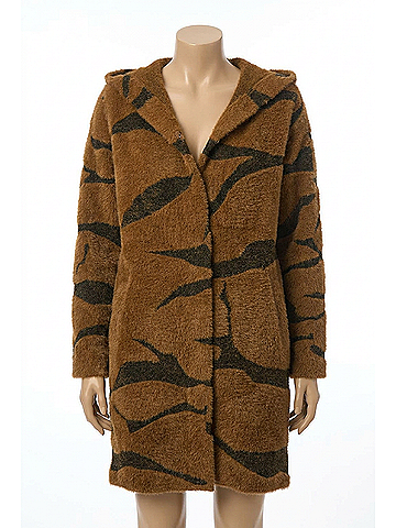 Joseph Ribkoff Animal Print Hooded Faux Fur Coat in Brown/Black (view 1)