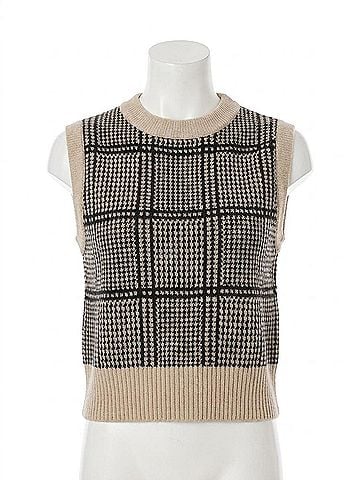 White + Warren Cashmere Houndstooth Shell Vest in Sand/Black (view 1)