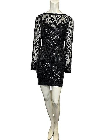 EMMA Long Sleeve Mini Dress in Black (view 2)