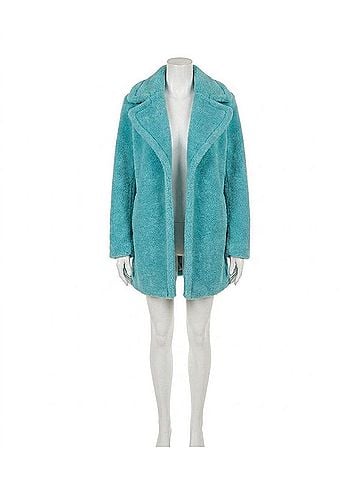 Karen Kane Sherpa Mid-Thigh Length Coat in Aqua (view 1)
