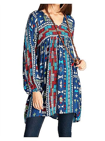 Velzera Geometric V-Neck Mini Dress in Multi (view 2)