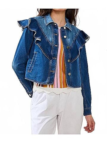 Tribal Fancy Jean Jacket in Blue (view 2)