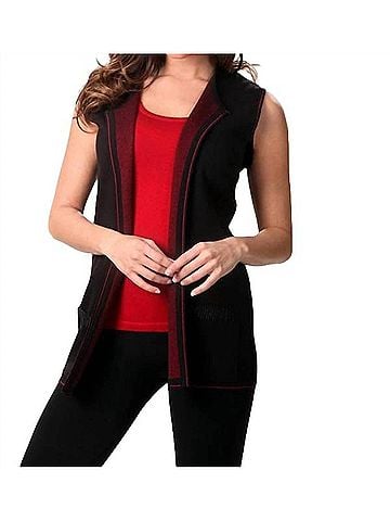 Angel Back Embroidery Zip-Up Vest in Black/Red (view 2)