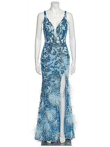 Amarra V-Neck Sequin Gown in Bright Blue (view 1)
