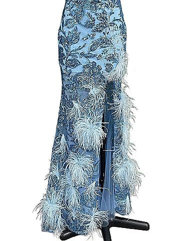 Amarra V-Neck Sequin Gown in Bright Blue (view 2)