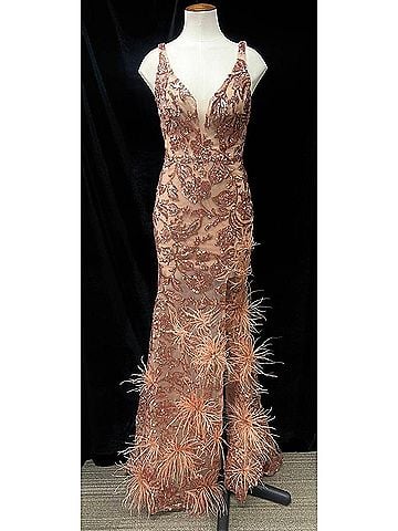 Amarra V-Neck Sequin Prom Gown in Rose Gold (view 2)