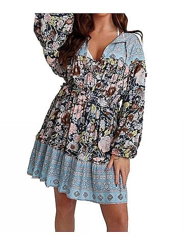 Saints & Hearts Printed Ruffle Dress in Multi Floral (view 2)