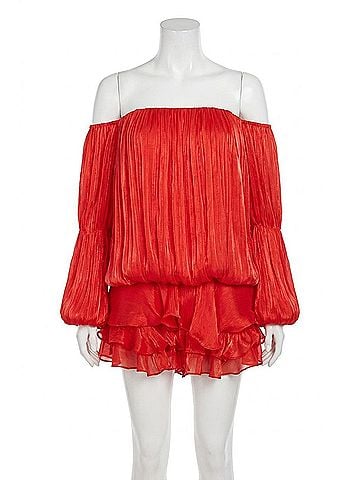 The Sang Olive Flared Mini Dress in Red (view 1)