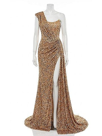 Portia & Scarlett One Shoulder Sequin Dress in Rose Gold (view 1)