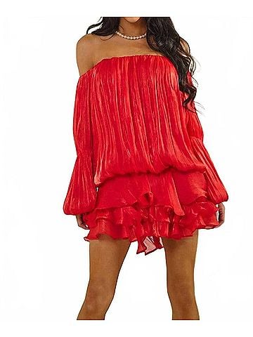 The Sang Olive Flared Mini Dress in Red (view 2)