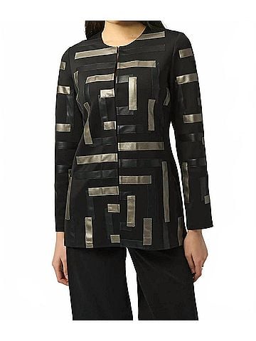 Joseph Ribkoff Two-Tone Crew Neck Jacket in Black/Multi (view 2)